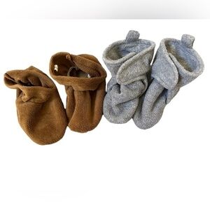 2 sets of baby footies grey and brown, soft fleece & velour, 6-12months booties